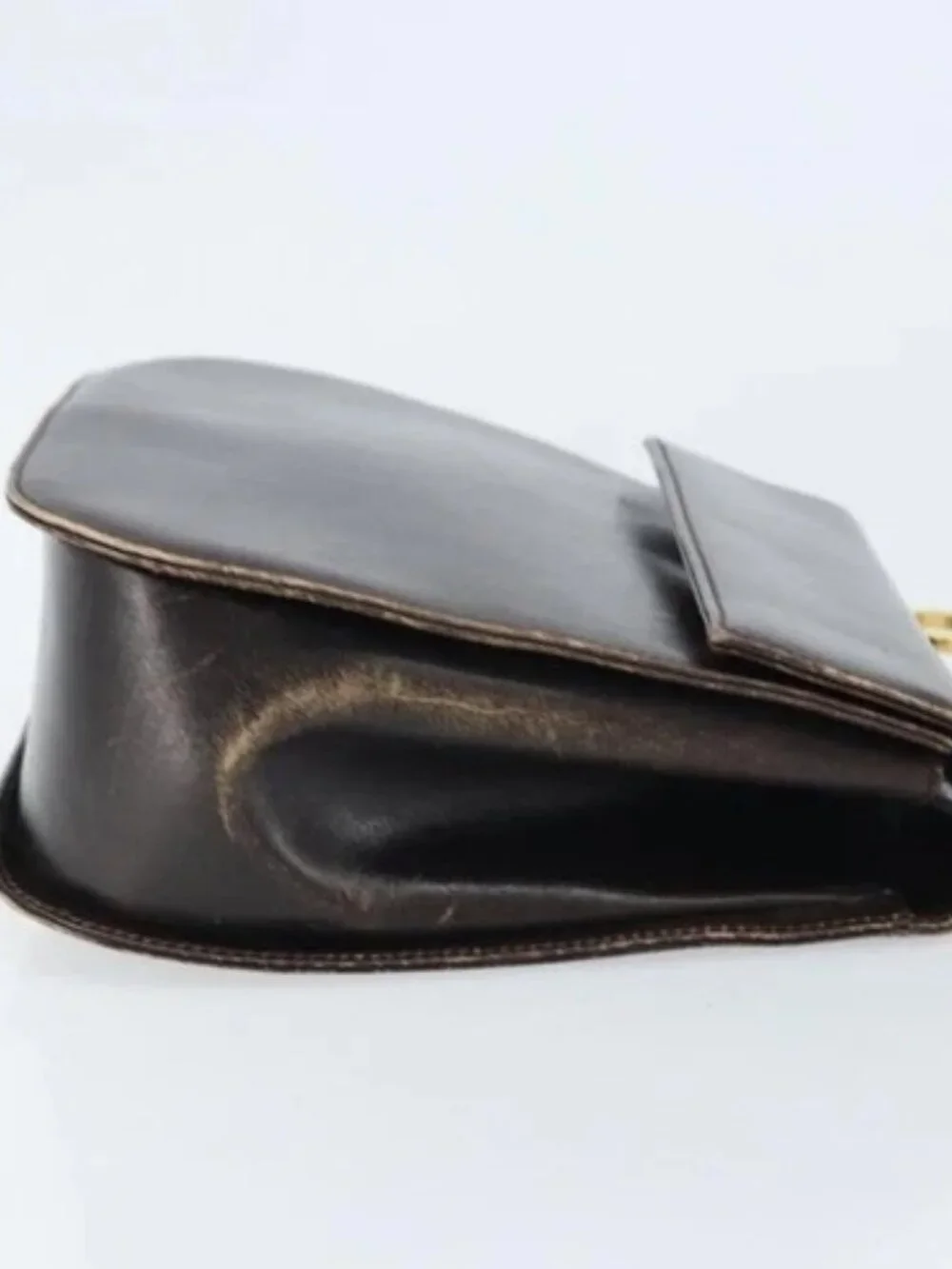 Salvatore Ferragamo Gancini Shoulder Bag Leather Dark Brown Gold Auth LNZ544